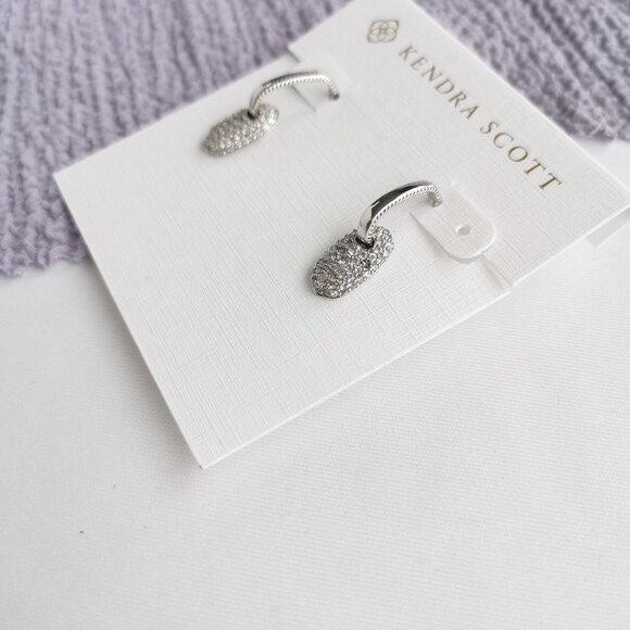 Kendra Scott Bailey Silver Pave Earrings White CZ - Picture 2 of 3